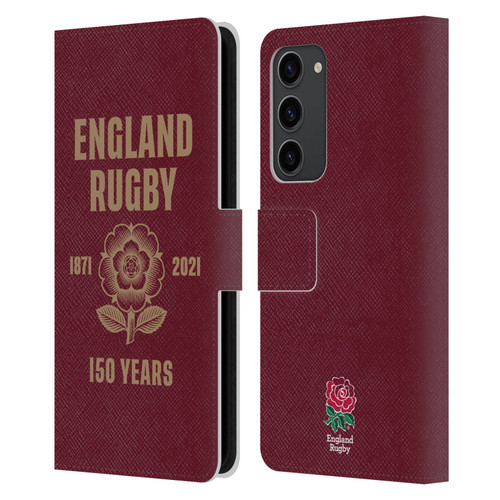 England Rugby Union 150th Anniversary Red Leather Book Wallet Case Cover For Samsung Galaxy S23+ 5G