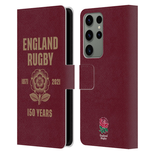 England Rugby Union 150th Anniversary Red Leather Book Wallet Case Cover For Samsung Galaxy S23 Ultra 5G