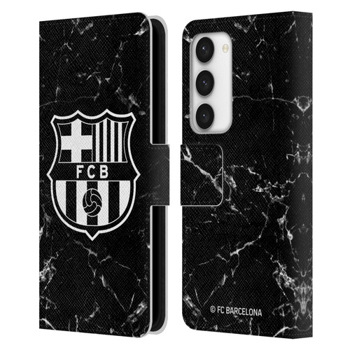 FC Barcelona Crest Patterns Black Marble Leather Book Wallet Case Cover For Samsung Galaxy S23 5G