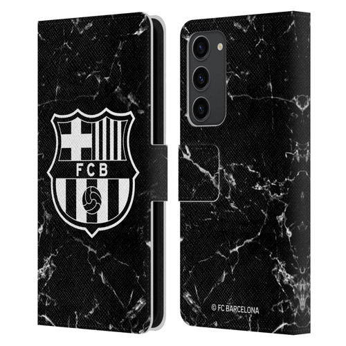 FC Barcelona Crest Patterns Black Marble Leather Book Wallet Case Cover For Samsung Galaxy S23+ 5G