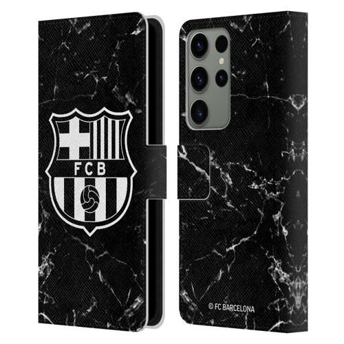 FC Barcelona Crest Patterns Black Marble Leather Book Wallet Case Cover For Samsung Galaxy S23 Ultra 5G