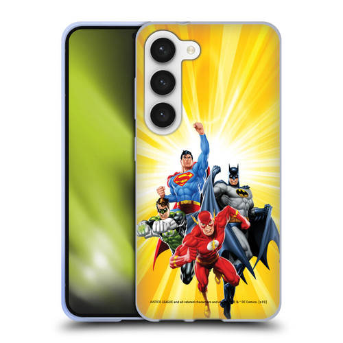 Justice League DC Comics Airbrushed Heroes Yellow Soft Gel Case for Samsung Galaxy S23 5G