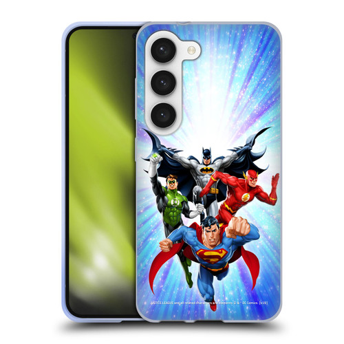 Justice League DC Comics Airbrushed Heroes Blue Purple Soft Gel Case for Samsung Galaxy S23 5G