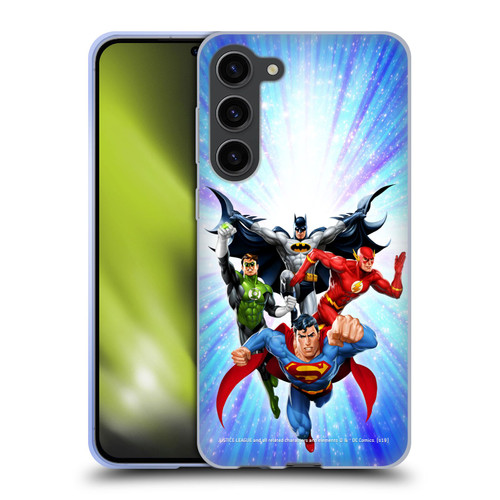 Justice League DC Comics Airbrushed Heroes Blue Purple Soft Gel Case for Samsung Galaxy S23+ 5G