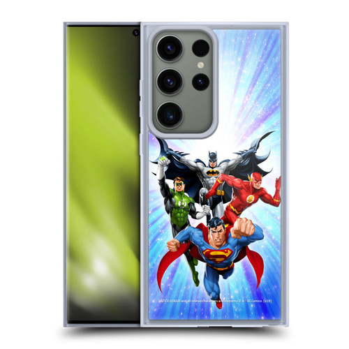 Justice League DC Comics Airbrushed Heroes Blue Purple Soft Gel Case for Samsung Galaxy S23 Ultra 5G