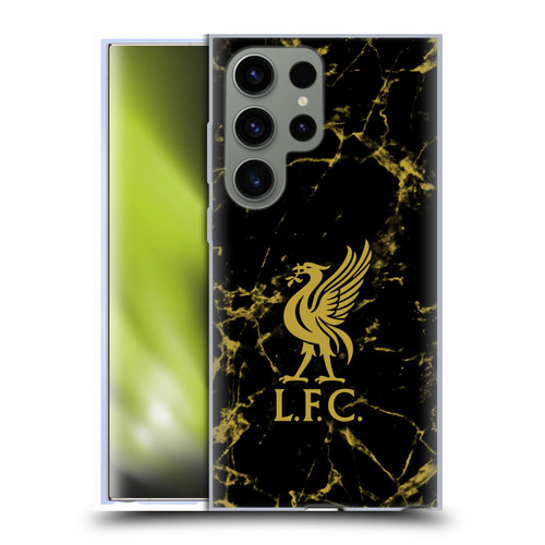 Liverpool Football Club Crest & Liverbird Patterns 1 Black & Gold Marble Soft Gel Case for Samsung Galaxy S23 Ultra 5G