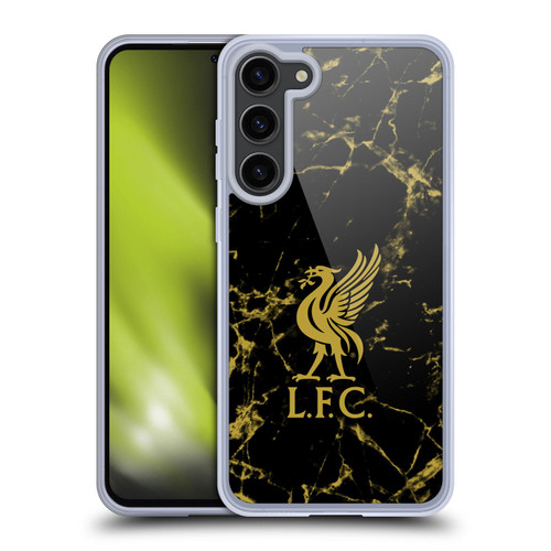Liverpool Football Club Crest & Liverbird Patterns 1 Black & Gold Marble Soft Gel Case for Samsung Galaxy S23+ 5G