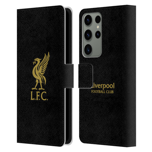 Liverpool Football Club Liver Bird Gold Logo On Black Leather Book Wallet Case Cover For Samsung Galaxy S23 Ultra 5G