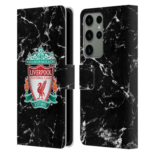 Liverpool Football Club Marble Black Crest Leather Book Wallet Case Cover For Samsung Galaxy S23 Ultra 5G