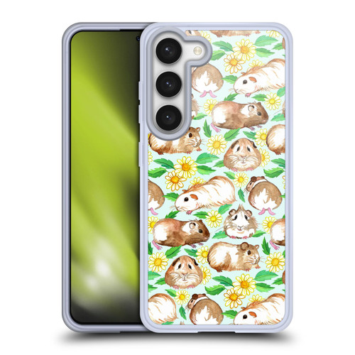 Micklyn Le Feuvre Patterns 2 Guinea Pigs And Daisies In Watercolour On Mint Soft Gel Case for Samsung Galaxy S23 5G