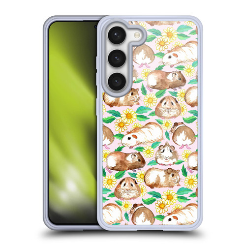 Micklyn Le Feuvre Patterns 2 Guinea Pigs And Daisies In Watercolour On Pink Soft Gel Case for Samsung Galaxy S23 5G