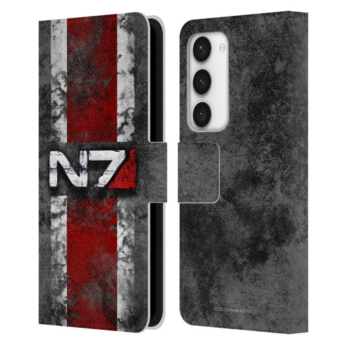 EA Bioware Mass Effect Graphics N7 Logo Distressed Leather Book Wallet Case Cover For Samsung Galaxy S23 5G