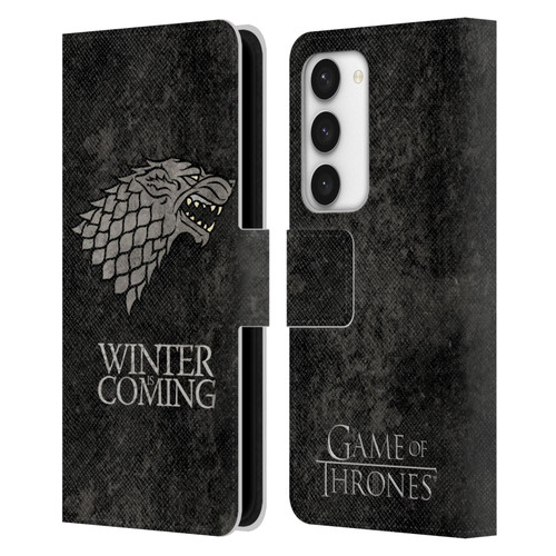 HBO Game of Thrones Dark Distressed Look Sigils Stark Leather Book Wallet Case Cover For Samsung Galaxy S23 5G