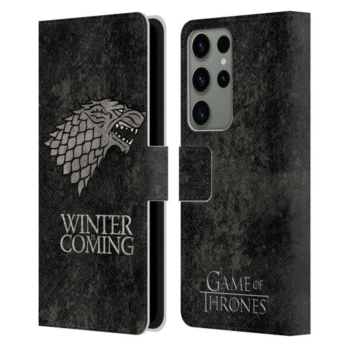 HBO Game of Thrones Dark Distressed Look Sigils Stark Leather Book Wallet Case Cover For Samsung Galaxy S23 Ultra 5G