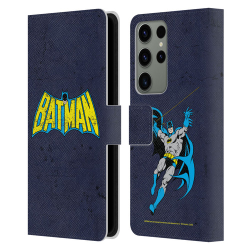 Batman DC Comics Logos Classic Distressed Leather Book Wallet Case Cover For Samsung Galaxy S23 Ultra 5G