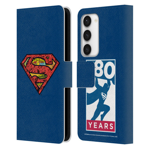 Superman DC Comics 80th Anniversary Logo Leather Book Wallet Case Cover For Samsung Galaxy S23 5G