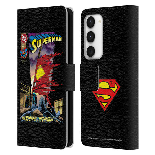 Superman DC Comics Famous Comic Book Covers Death Leather Book Wallet Case Cover For Samsung Galaxy S23 5G