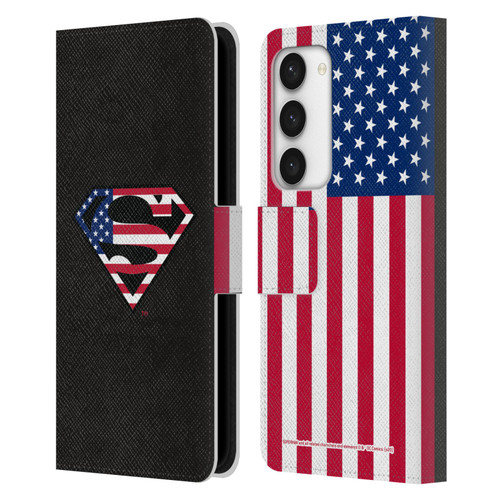 Superman DC Comics Logos U.S. Flag 2 Leather Book Wallet Case Cover For Samsung Galaxy S23 5G