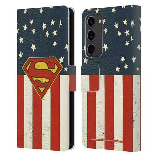 Superman DC Comics Logos U.S. Flag Leather Book Wallet Case Cover For Samsung Galaxy S23+ 5G