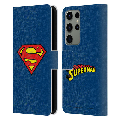 Superman DC Comics Logos Classic Leather Book Wallet Case Cover For Samsung Galaxy S23 Ultra 5G