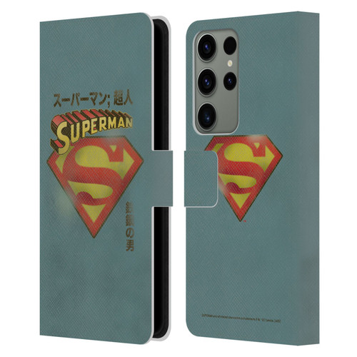 Superman DC Comics Vintage Fashion Japanese Logo Leather Book Wallet Case Cover For Samsung Galaxy S23 Ultra 5G