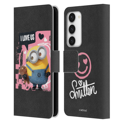 Minions Rise of Gru(2021) Valentines 2021 Bob Loves Bear Leather Book Wallet Case Cover For Samsung Galaxy S23 5G