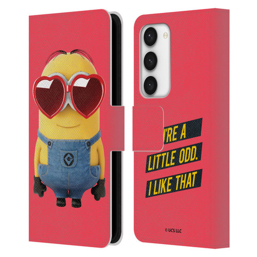 Minions Rise of Gru(2021) Valentines 2021 Heart Glasses Leather Book Wallet Case Cover For Samsung Galaxy S23 5G