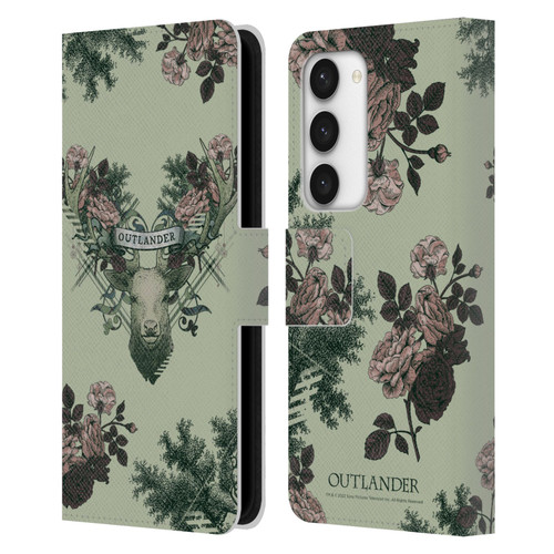 Outlander Composed Graphics Floral Deer Leather Book Wallet Case Cover For Samsung Galaxy S23 5G