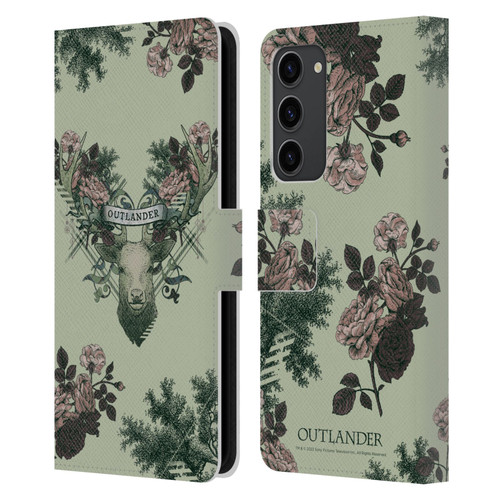 Outlander Composed Graphics Floral Deer Leather Book Wallet Case Cover For Samsung Galaxy S23+ 5G