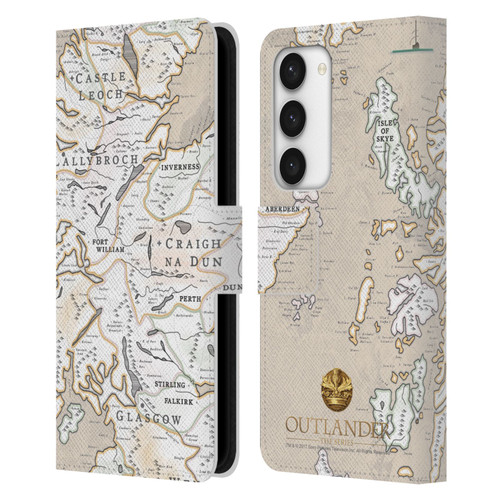 Outlander Seals And Icons Map Leather Book Wallet Case Cover For Samsung Galaxy S23 5G