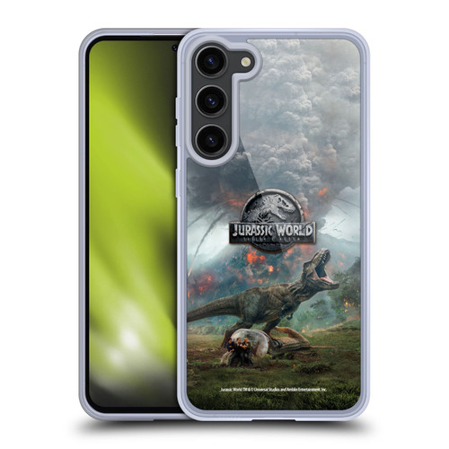 Jurassic World Fallen Kingdom Key Art T-Rex Volcano Soft Gel Case for Samsung Galaxy S23+ 5G