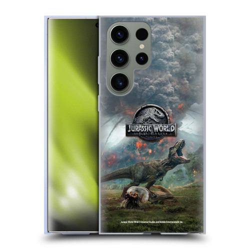 Jurassic World Fallen Kingdom Key Art T-Rex Volcano Soft Gel Case for Samsung Galaxy S23 Ultra 5G