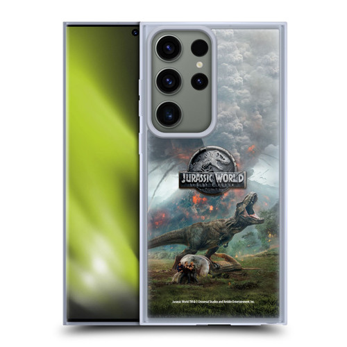 Jurassic World Fallen Kingdom Key Art T-Rex Volcano Soft Gel Case for Samsung Galaxy S23 Ultra 5G