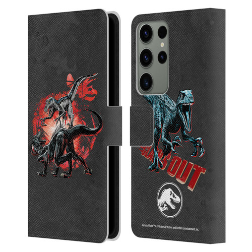 Jurassic World Fallen Kingdom Key Art Raptors Battle Leather Book Wallet Case Cover For Samsung Galaxy S23 Ultra 5G