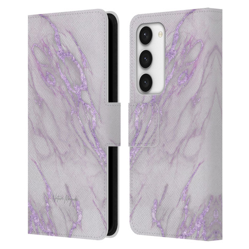 Nature Magick Marble Metallics Purple Leather Book Wallet Case Cover For Samsung Galaxy S23 5G