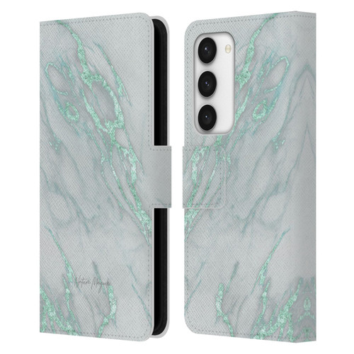 Nature Magick Marble Metallics Teal Leather Book Wallet Case Cover For Samsung Galaxy S23 5G