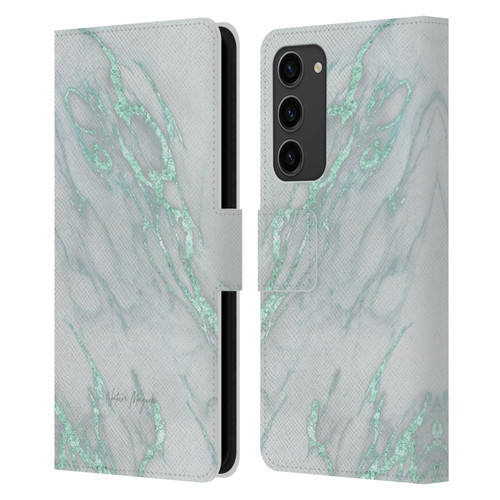 Nature Magick Marble Metallics Teal Leather Book Wallet Case Cover For Samsung Galaxy S23+ 5G