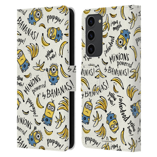 Despicable Me Minion Graphics Banana Doodle Pattern Leather Book Wallet Case Cover For Samsung Galaxy S23+ 5G