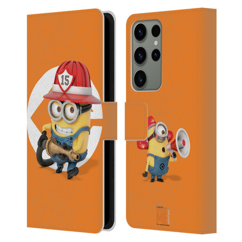 Despicable Me Minions Bob Fireman Costume Leather Book Wallet Case Cover For Samsung Galaxy S23 Ultra 5G