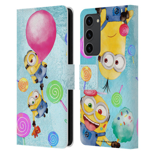 Despicable Me Watercolour Minions Bob And Stuart Bubble Leather Book Wallet Case Cover For Samsung Galaxy S23+ 5G