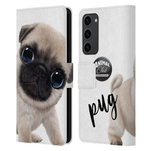 Animal Club International Faces Pug Leather Book Wallet Case Cover For Samsung Galaxy S23+ 5G