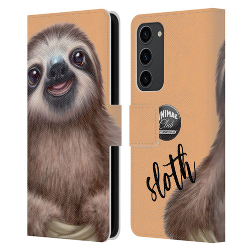 Animal Club International Faces Sloth Leather Book Wallet Case Cover For Samsung Galaxy S23+ 5G