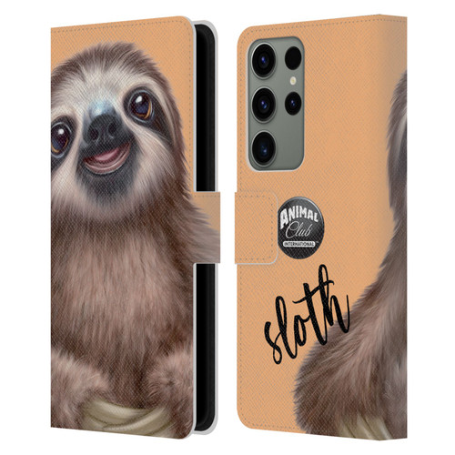 Animal Club International Faces Sloth Leather Book Wallet Case Cover For Samsung Galaxy S23 Ultra 5G