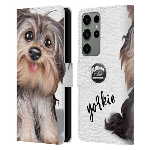 Animal Club International Faces Yorkie Leather Book Wallet Case Cover For Samsung Galaxy S23 Ultra 5G