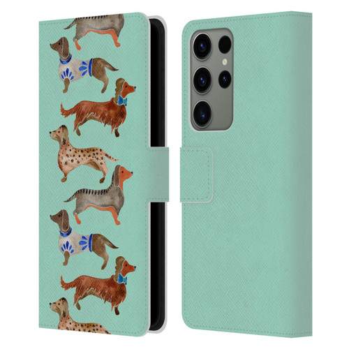 Cat Coquillette Animals Blue Dachshunds Leather Book Wallet Case Cover For Samsung Galaxy S23 Ultra 5G