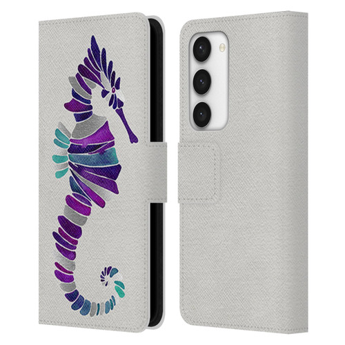 Cat Coquillette Sea Seahorse Purple Leather Book Wallet Case Cover For Samsung Galaxy S23 5G
