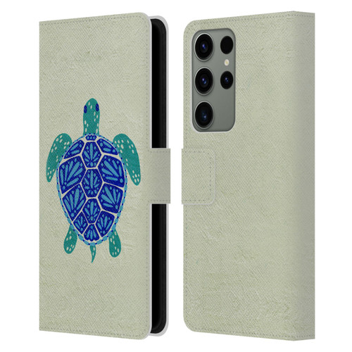 Cat Coquillette Sea Turtle Blue Leather Book Wallet Case Cover For Samsung Galaxy S23 Ultra 5G