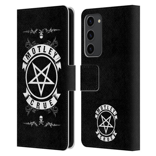 Motley Crue Logos Pentagram And Skull Leather Book Wallet Case Cover For Samsung Galaxy S23+ 5G