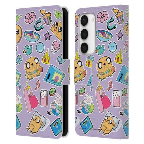 Adventure Time Graphics Icons Leather Book Wallet Case Cover For Samsung Galaxy S23 5G