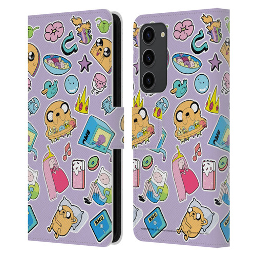 Adventure Time Graphics Icons Leather Book Wallet Case Cover For Samsung Galaxy S23+ 5G